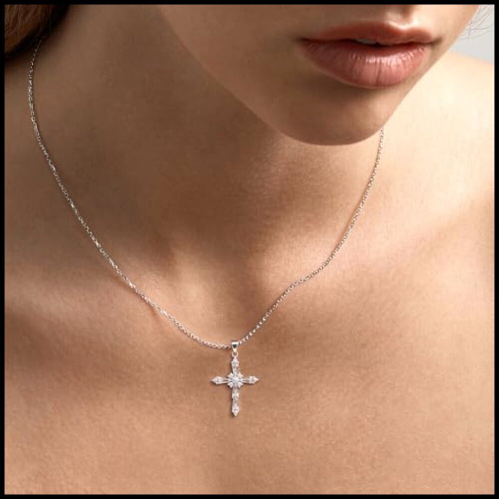 1.55 CT Moissanite Cross Pendant Necklace S925 Sterling Silver Everyday Elegant